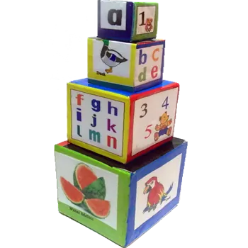 Stacked picture blocks with letters, numbers and illustrations